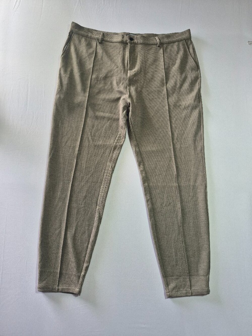 NWT Mauvais Men’s Beige Diamond Jacquard Smart Trousers Dress Pants Size 40
